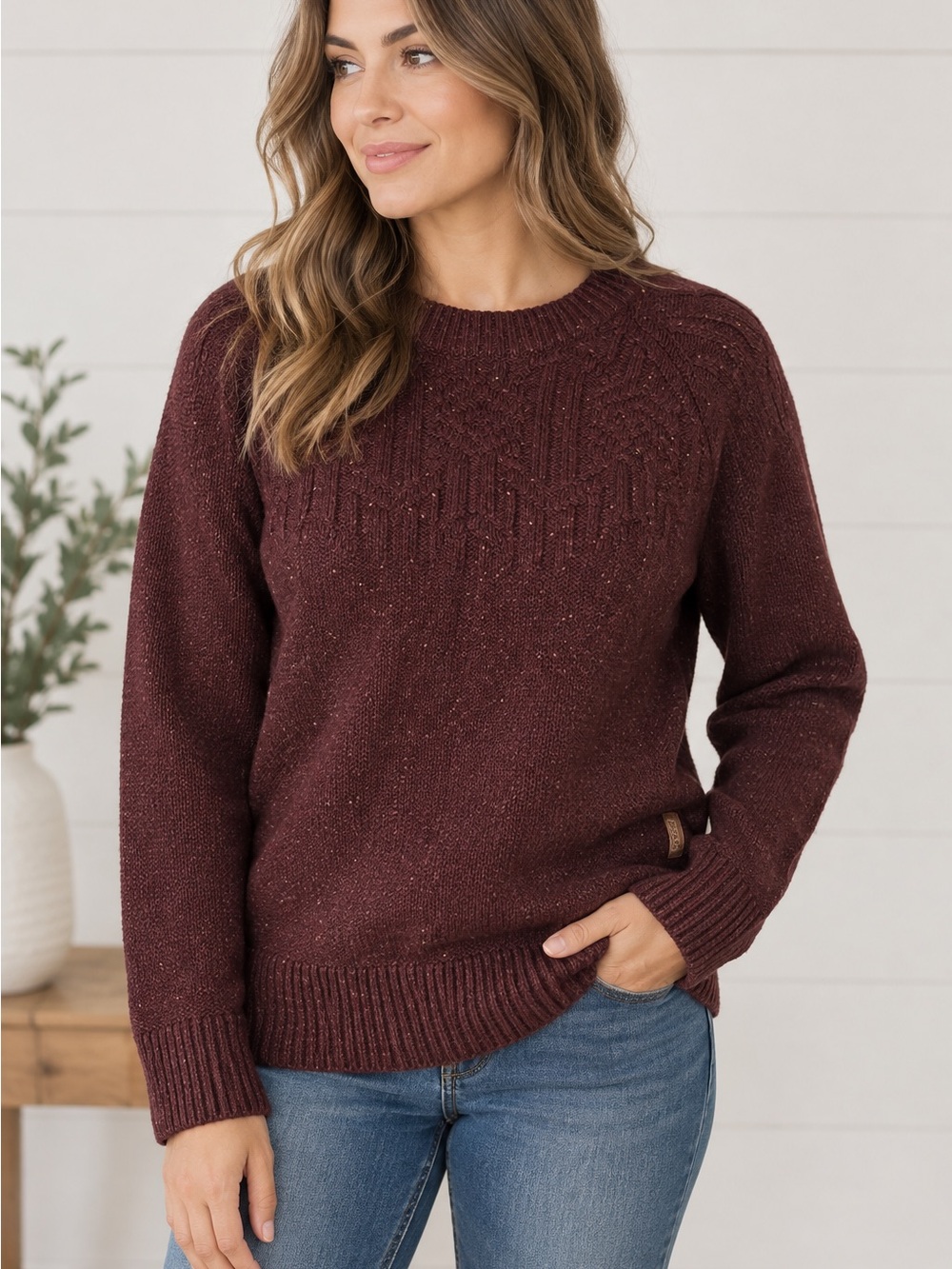 Roots Women's Crewneck Sweater in Deep Wine